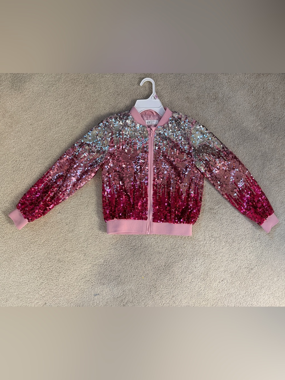 H&M Pink and Silver Sequin Ombre Bomber Jacket 9-10Y